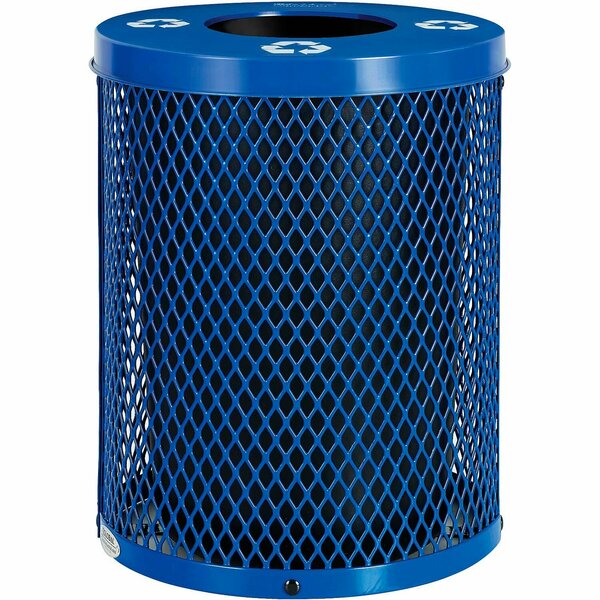 Global Industrial Outdoor Diamond Steel Recycling Can w/Flat Lid, 36 Gallon, Blue 261958BL